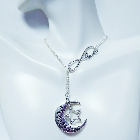Silver Toned Love Moon Stars Infinity Necklace - Picture 4 of 4